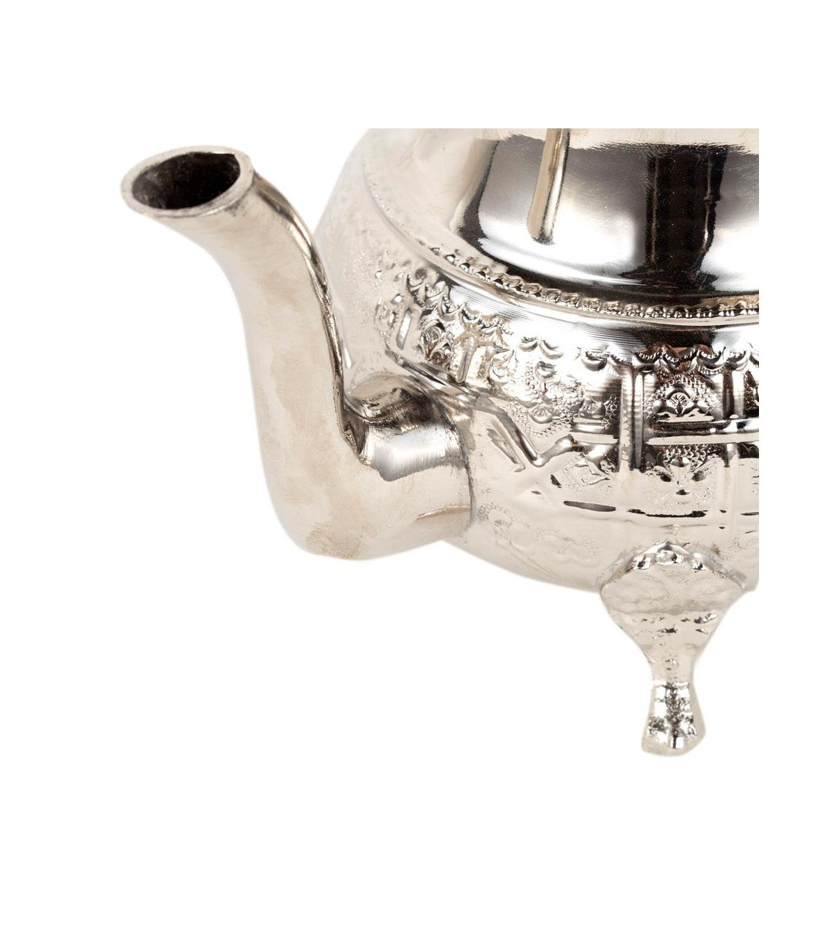 Moruna Embossed Alpaca Teapot With Legs - Moroccan Elegance and Tradition