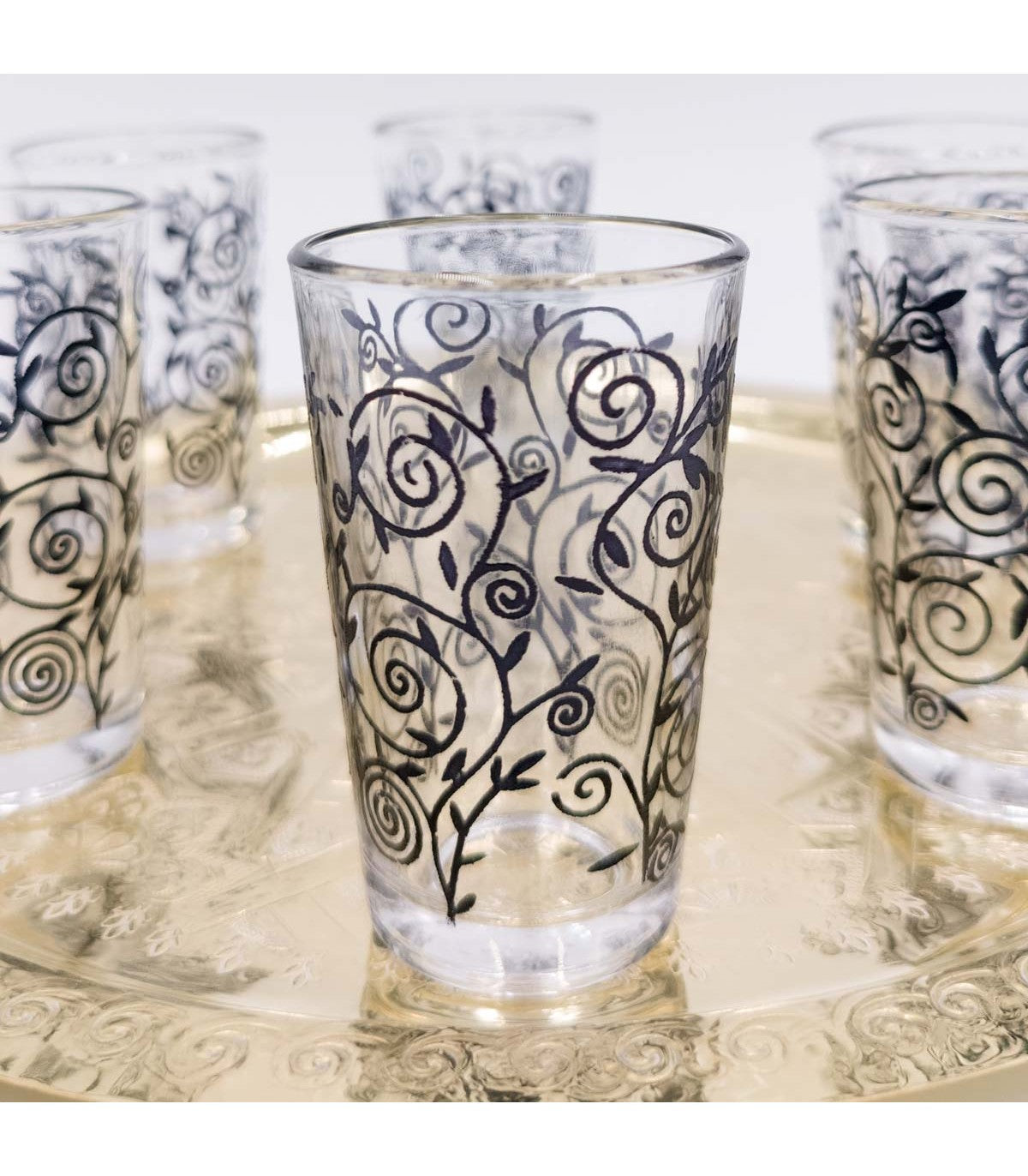 Set of 6 Moroccan Tea Glasses with Exquisite Floral Motifs