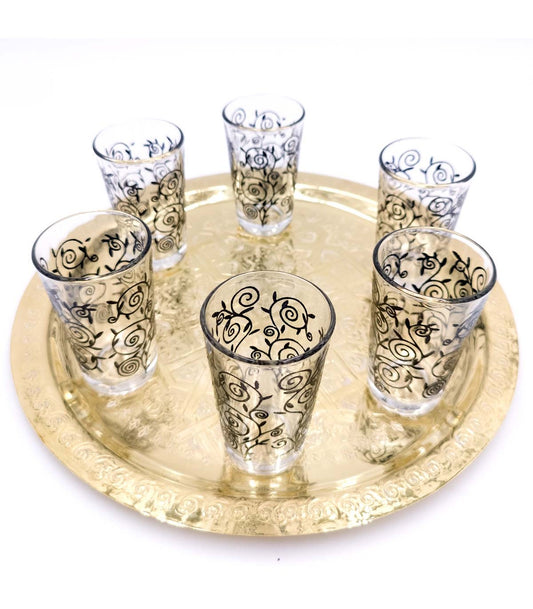 Set of 6 Moroccan Tea Glasses with Exquisite Floral Motifs
