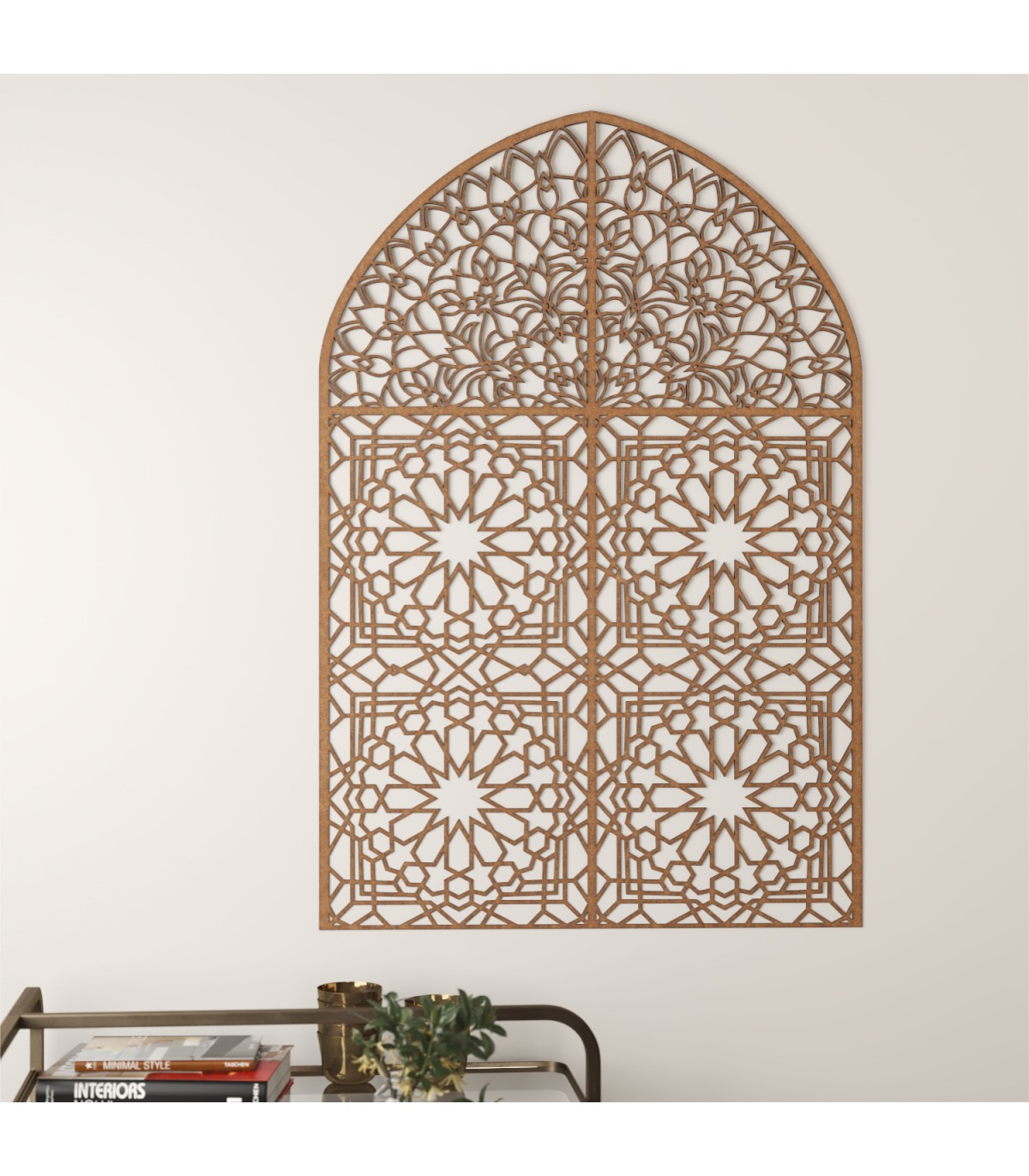 Geometric and Floral Arabic Wooden Door Celosia Inspired by the Alhambra